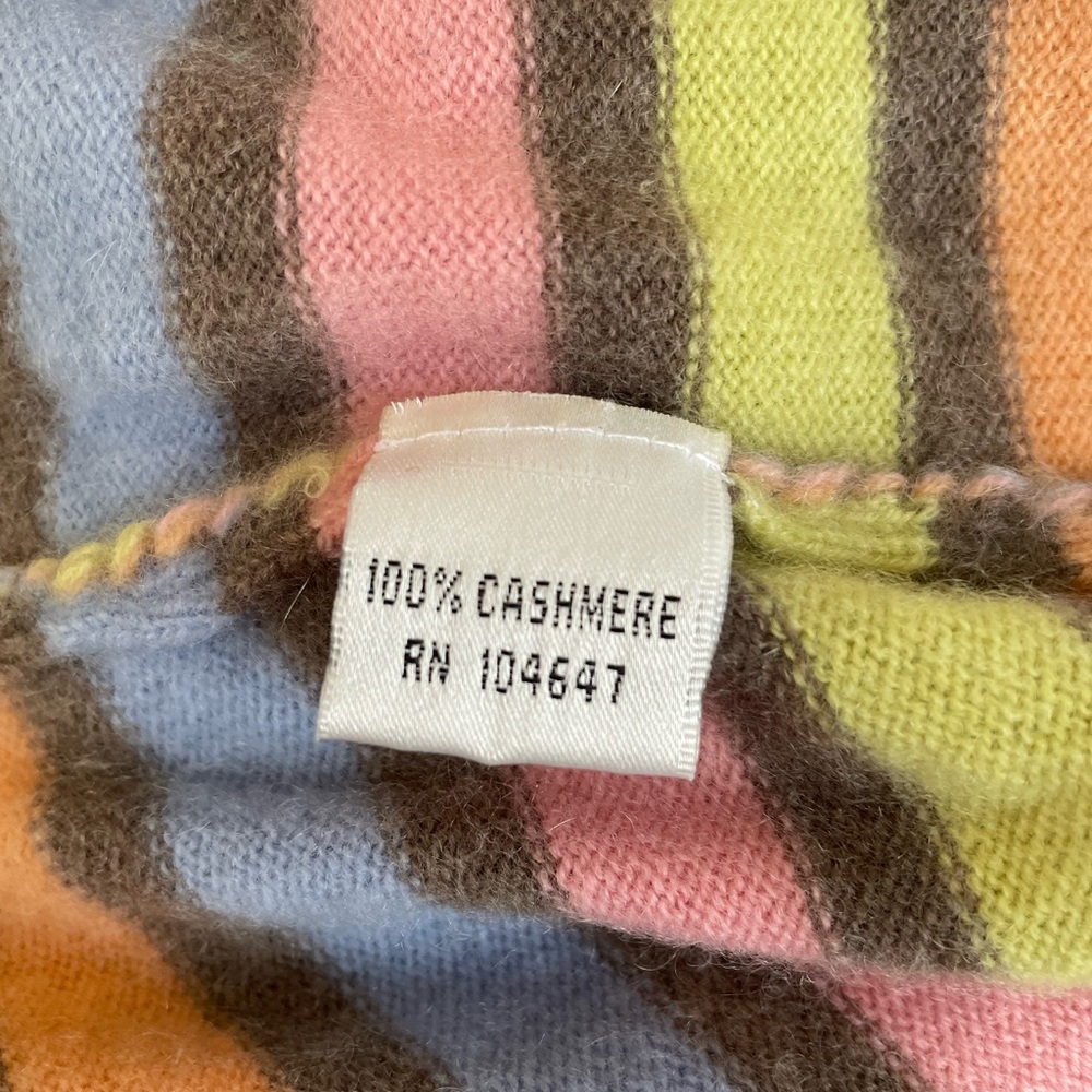 Talbots 100% Cashmere Striped Sweater XL Pastel V-Neck Soft Luxe Preppy - Picture 8 of 9